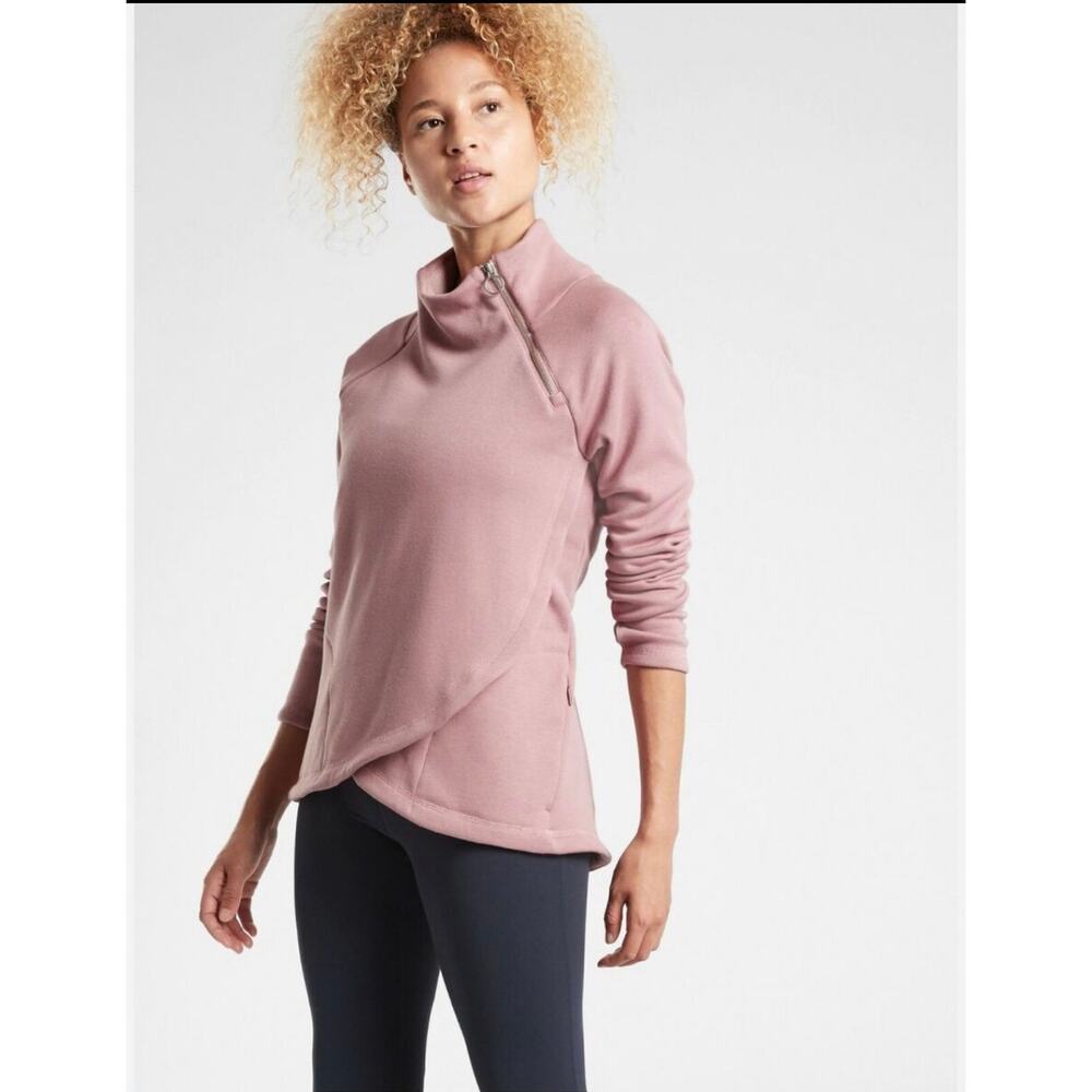 Athleta Cozy Karma Asym Pullover, Dogwood Mauve SIZE M